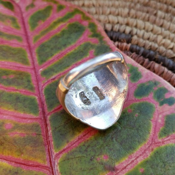 Vintage NA Turquoise Coral Native American Sterling Silver Ring Signed AR RR - Picture 12 of 15